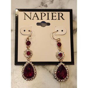 Napier Gold-Tone Red & Clear Crystal Teardrop Dangle Earrings For Women